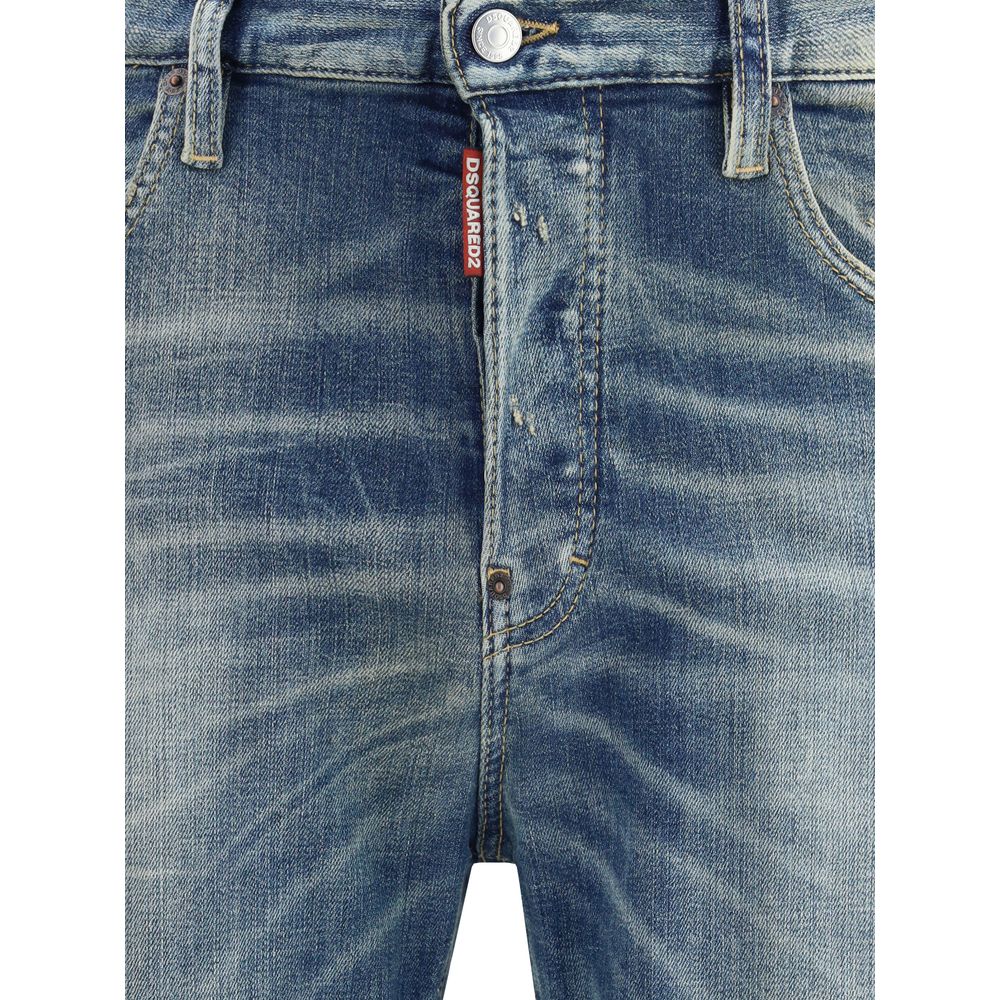 Dsquared² Blue Cotton Slim Fit Jeans front view with zip-and-button closure, showcasing modern style and iconic details.