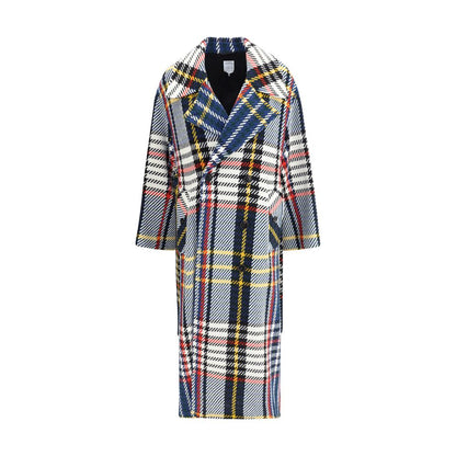 Sara Roka Multicolor Wool Coat with check pattern, wide lapels, double-breasted closure, and matching sash for AW25 season.