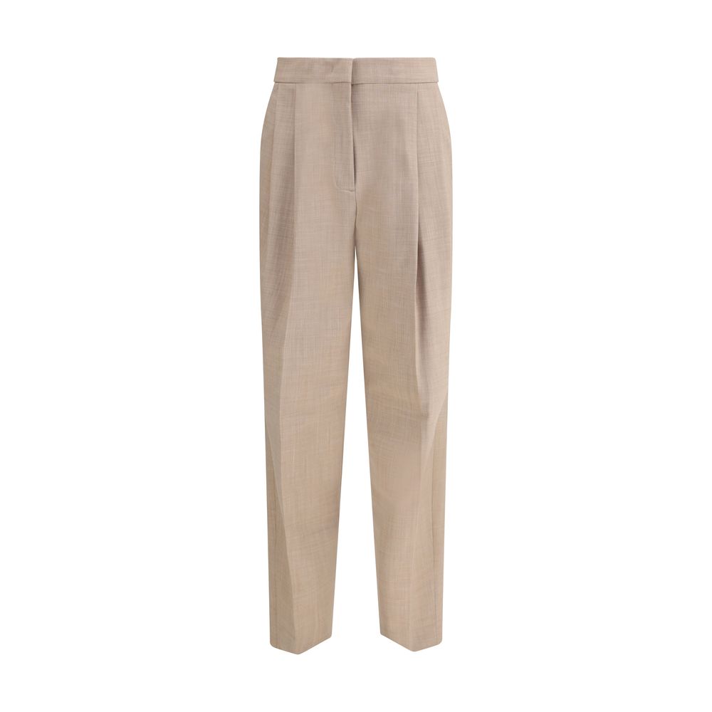 Fabiana Filippi Beige Fleece Wool Dress Pants with refined diamond thread loop detail and darts for a sculpted silhouette.