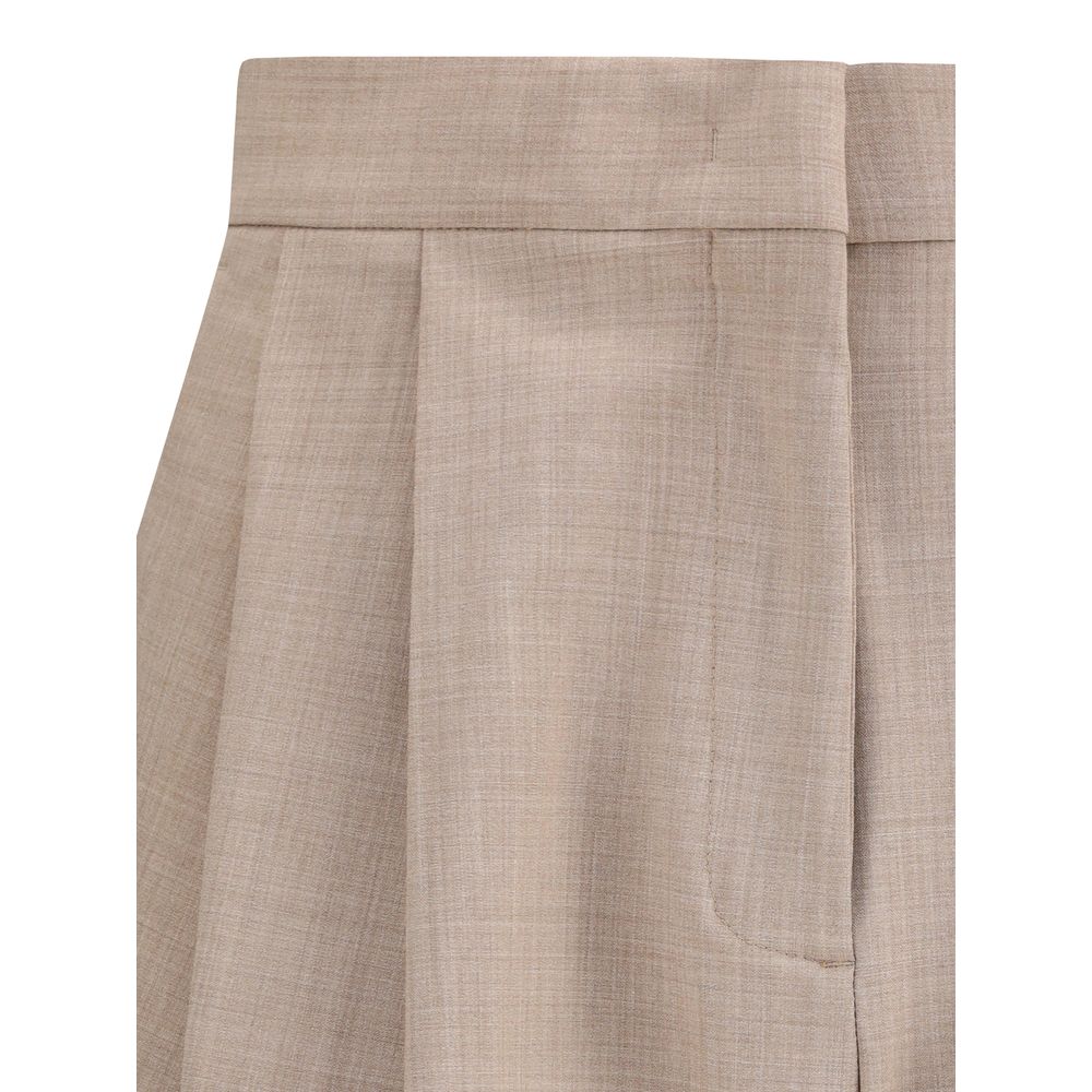 Close-up of Fabiana Filippi Beige Fleece Wool Dress Pants showing darts and diamond thread loop detail.