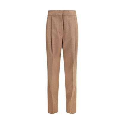 Fabiana Filippi Beige Fleece Wool Dress Pants showcasing classic Prince de Galles design with modern details and diamond thread loop.