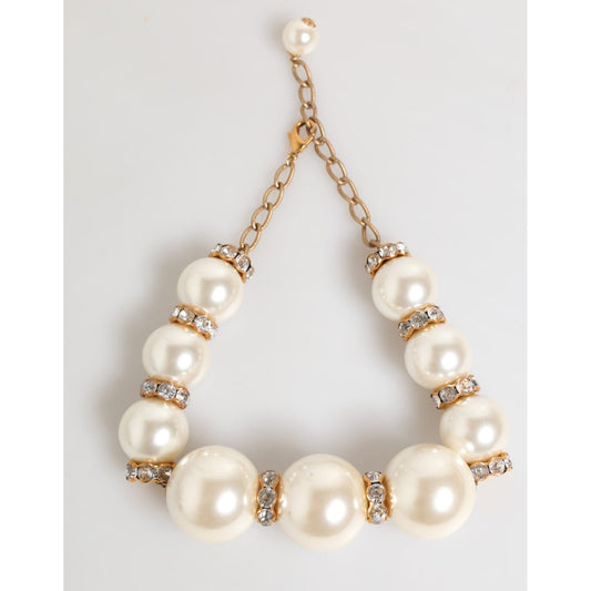 Dolce & Gabbana Gold Brass Faux Pearl Crystal Statement Luxury Jewelry Necklace