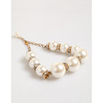 Dolce & Gabbana Gold Brass Faux Pearl Crystal Statement Luxury Jewelry Necklace with oversized pearls and sparkling crystals.