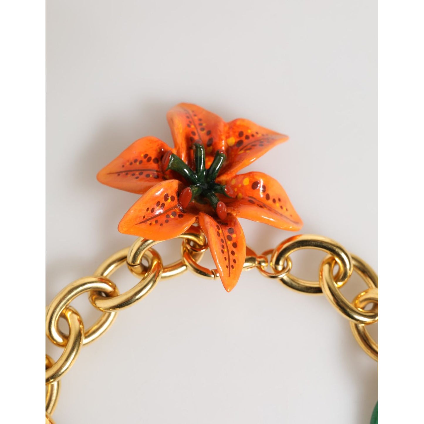 Dolce & Gabbana Multicolor Gold Brass Tiger Lily Floral Chai Necklace
