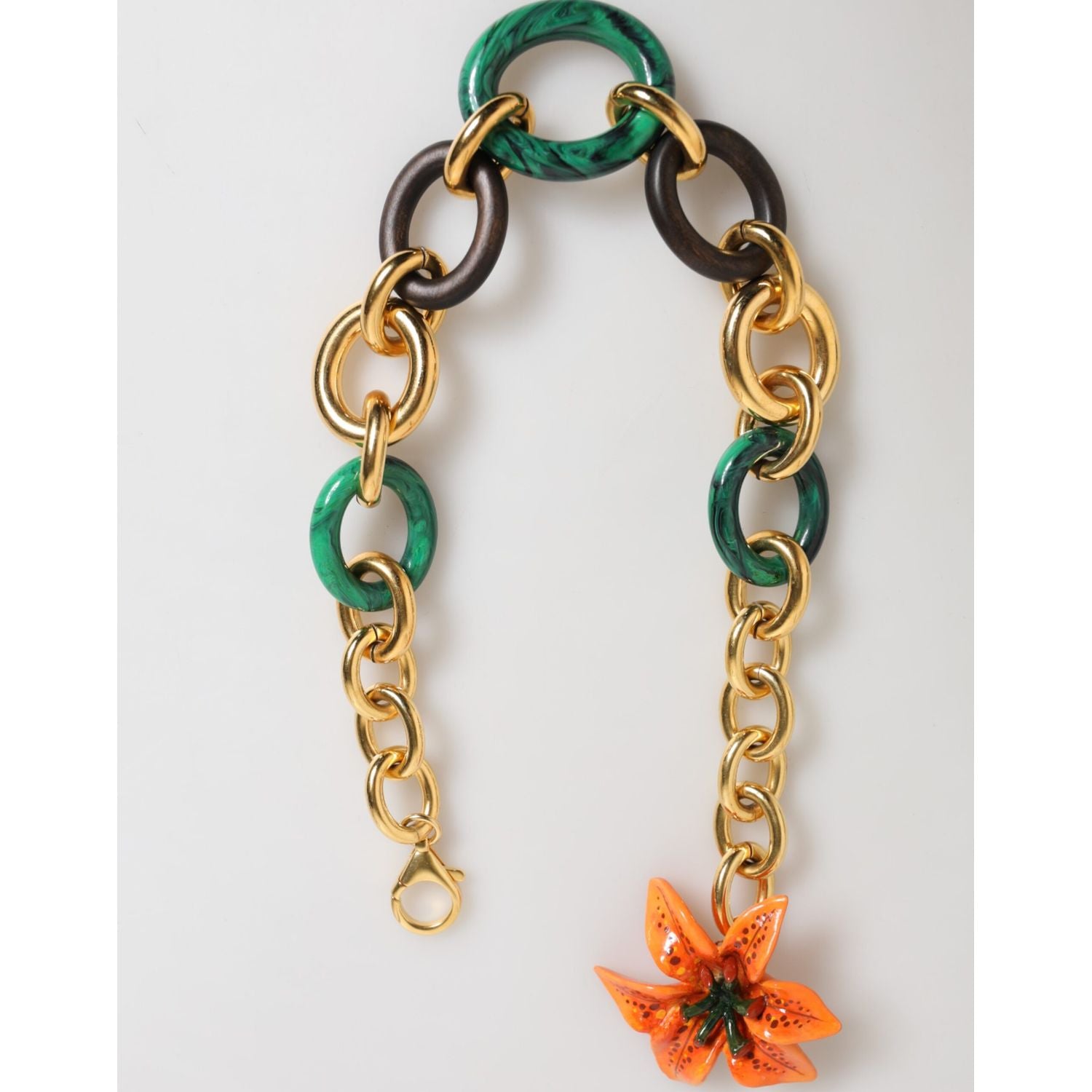 Dolce & Gabbana Multicolor Gold Brass Tiger Lily Floral Chai Necklace