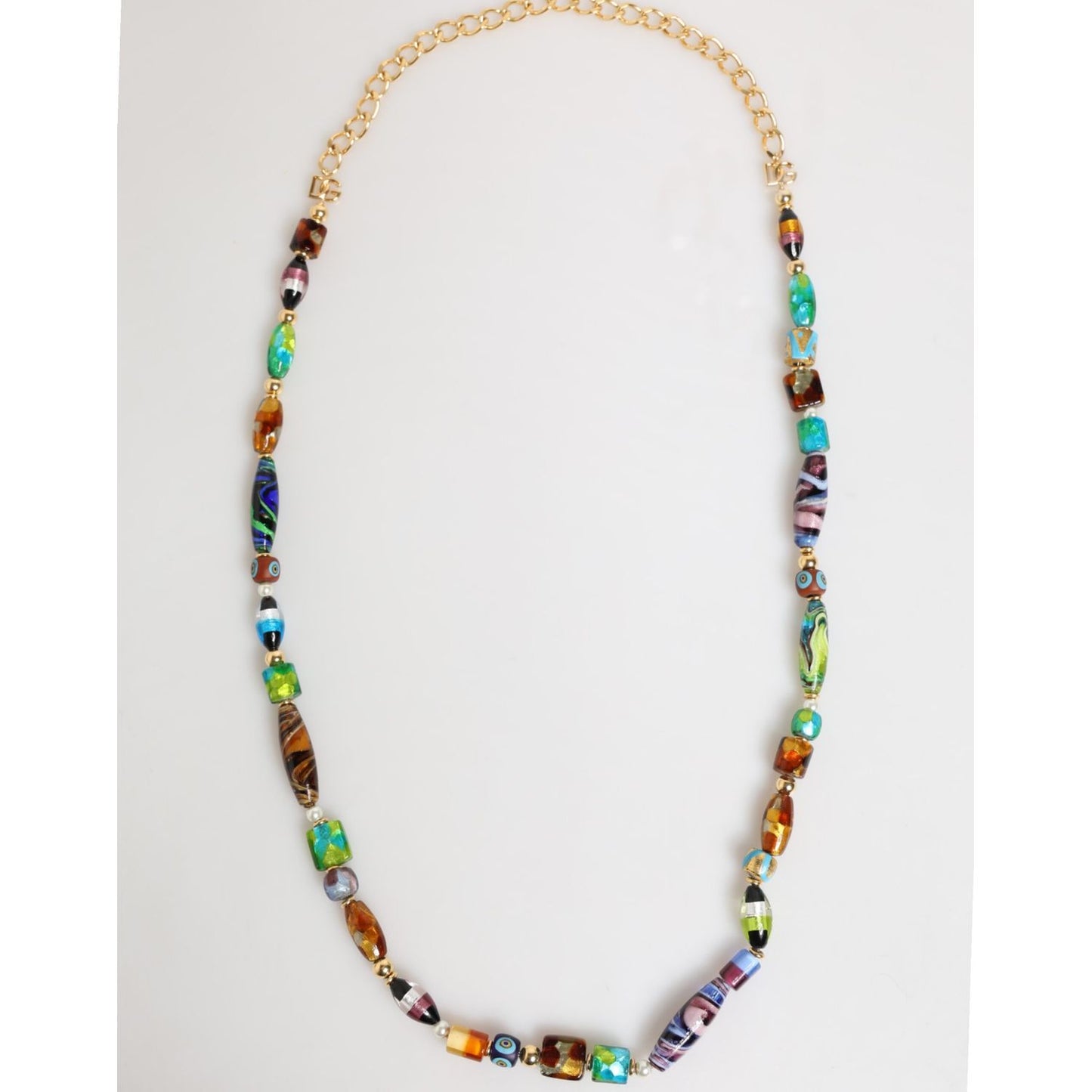 Dolce & Gabbana Multicolor Murano Glass Beads Gold Chain Jewelry Necklace