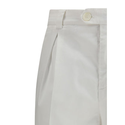 Brunello Cucinelli White Cotton Casual Pants close-up, featuring button closure and elegant craftsmanship.