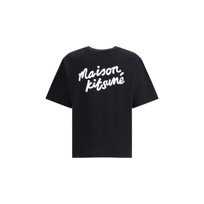 Maison Kitsuné Black Cotton T-Shirt with contrast logo on back, casual design, ribbed crew neck, versatile for everyday wear.