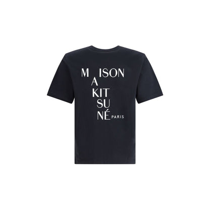 Maison Kitsuné Black Cotton T-Shirt with logo patch, featuring a comfortable ribbed crew neck and regular fit, perfect for casual looks.