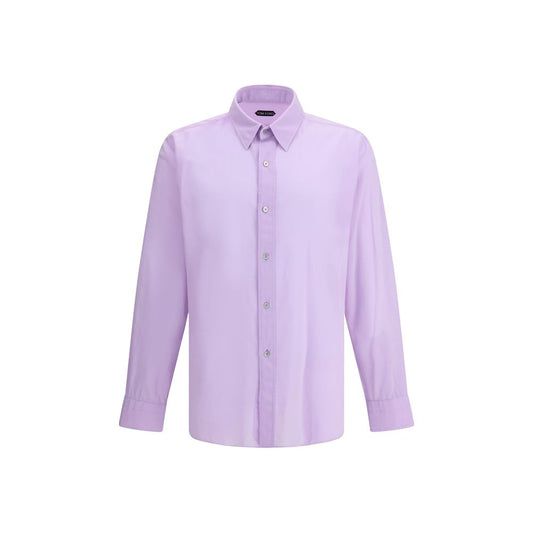 Tom Ford Purple Cotton Dress Shirt with classic collar and button closure, featuring a modern asymmetrical hem for sophisticated style.