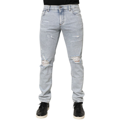 Dolce & Gabbana Light Blue Distressed Slim Fit Ripped Denim Jeans