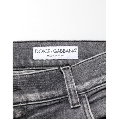 Dolce & Gabbana Grey Cotton Denim Slim Fit Distressed Pants Jeans