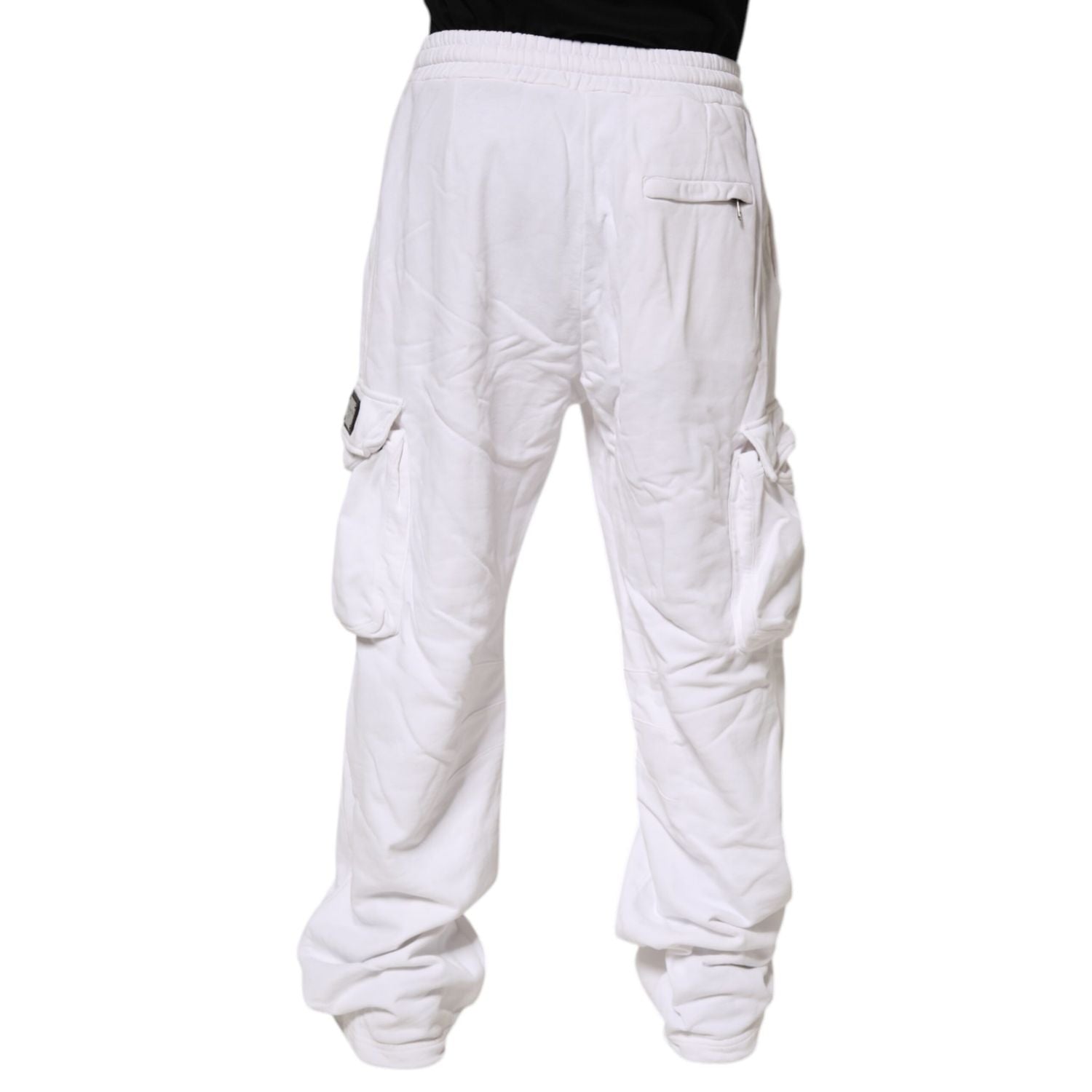 Dolce & Gabbana White Cotton Cargo Trousers Logo Patch Pants