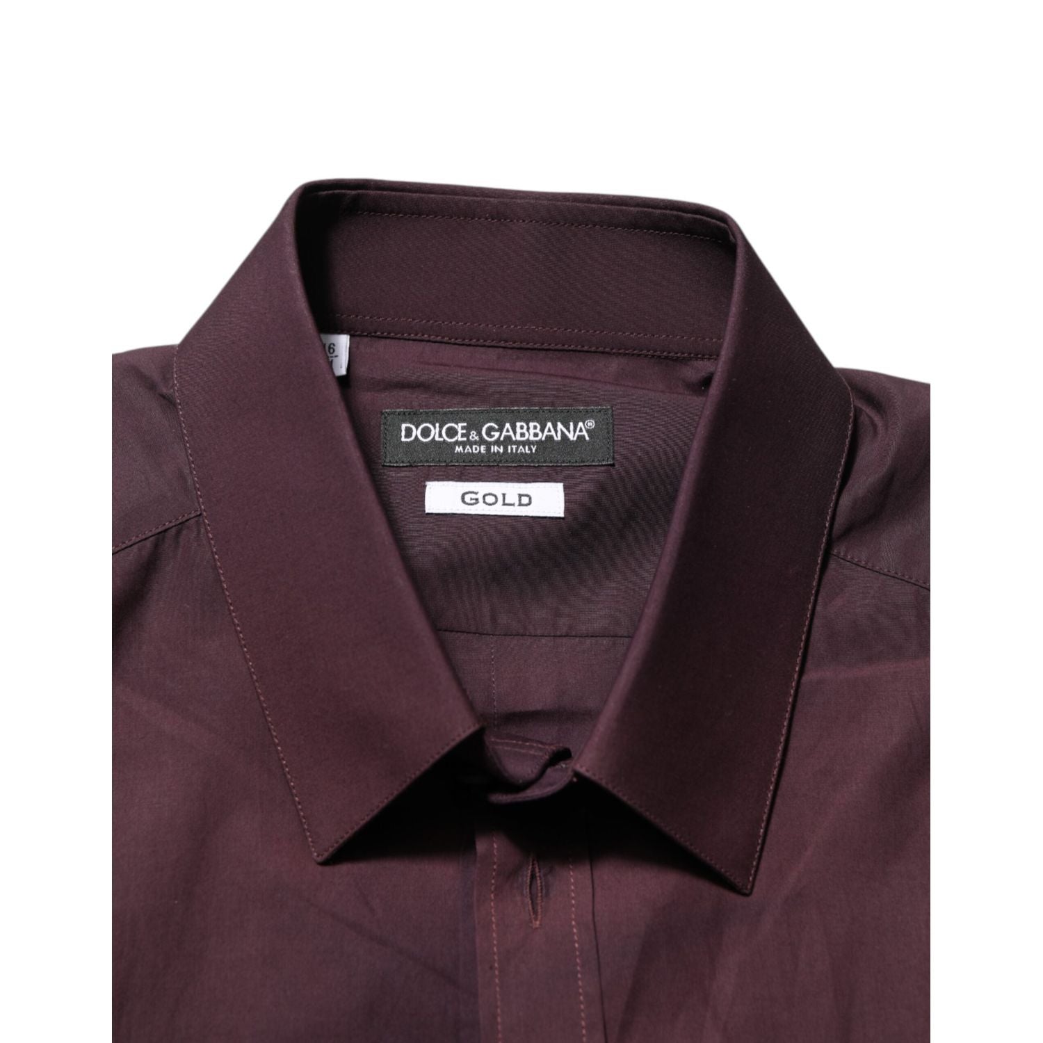 Dolce & Gabbana Maroon Cotton Collared GOLD Formal Dress Shirt