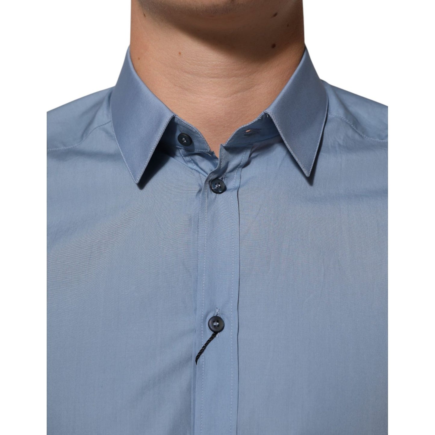 Dolce & Gabbana Blue Cotton Collared GOLD Formal Dress Shirt
