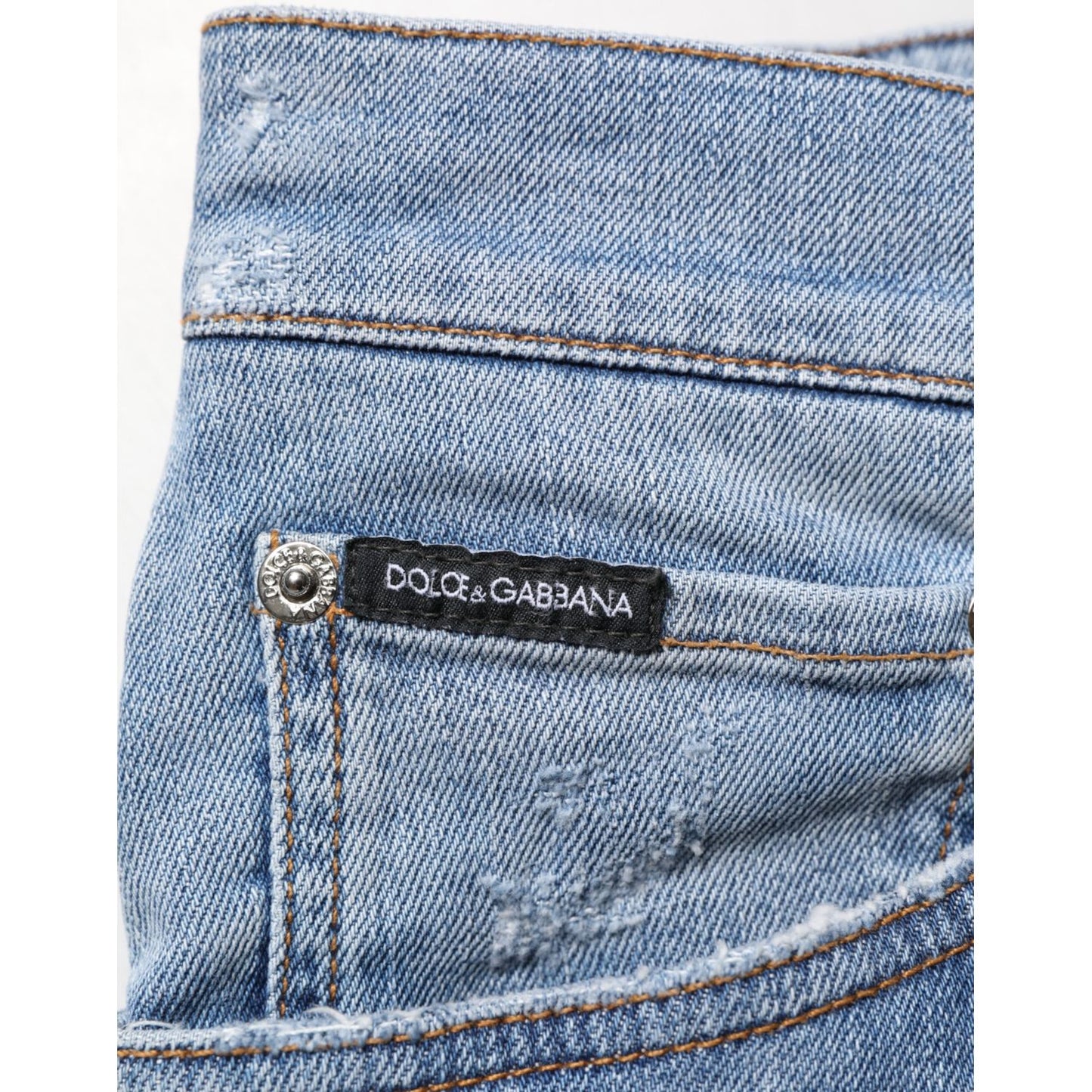Dolce & Gabbana Blue Tattered Slim Fit Cotton Denim Jeans