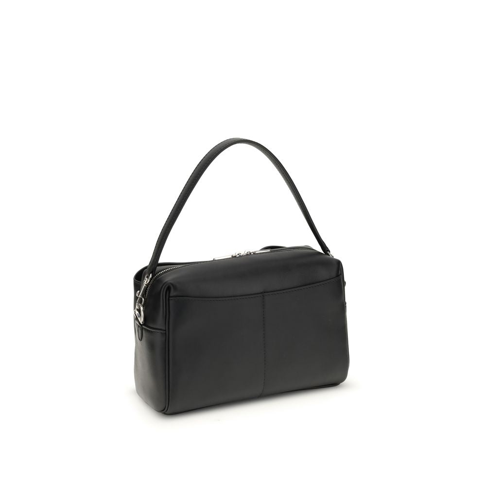 Balenciaga Black Calf Leather Bos Taurus Shoulder Bag with antique silver-tone hardware and removable strap.