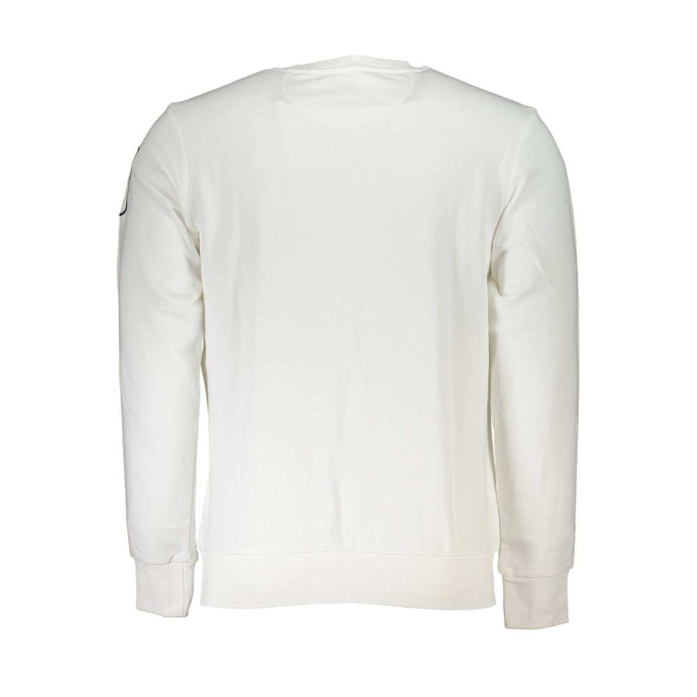 Back view of La Martina White Cotton Men's Sweater showing long sleeves and crew neck design