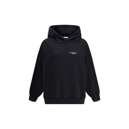 Givenchy Black Cotton Sweatshirt with logo on chest, pouch pocket, soft hood, oversized fit, 100% cotton, AW25 season.