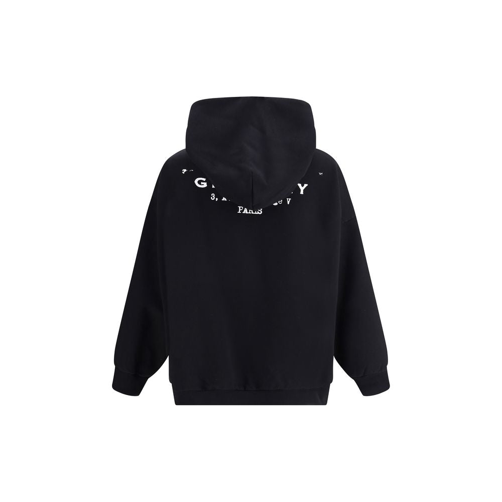 Back view of Givenchy Black Cotton Sweatshirt with hood and logo detail, showcasing oversized fit and modern style for AW25.
