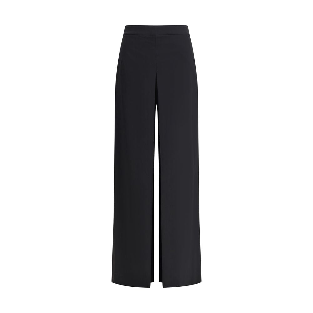 Di Stavnitser Black Polyester Casual Pants with wide leg and high waist, featuring a sleek silhouette and invisible side zipper, AW25 collection.