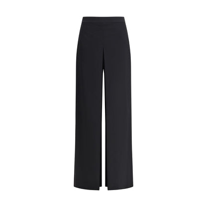 Di Stavnitser Black Polyester Casual Pants with wide leg and high waist, featuring a sleek silhouette and invisible side zipper, AW25 collection.