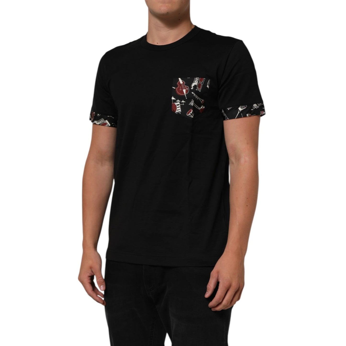 Dolce & Gabbana Black Musical Print Cotton Crew Neck T-shirt