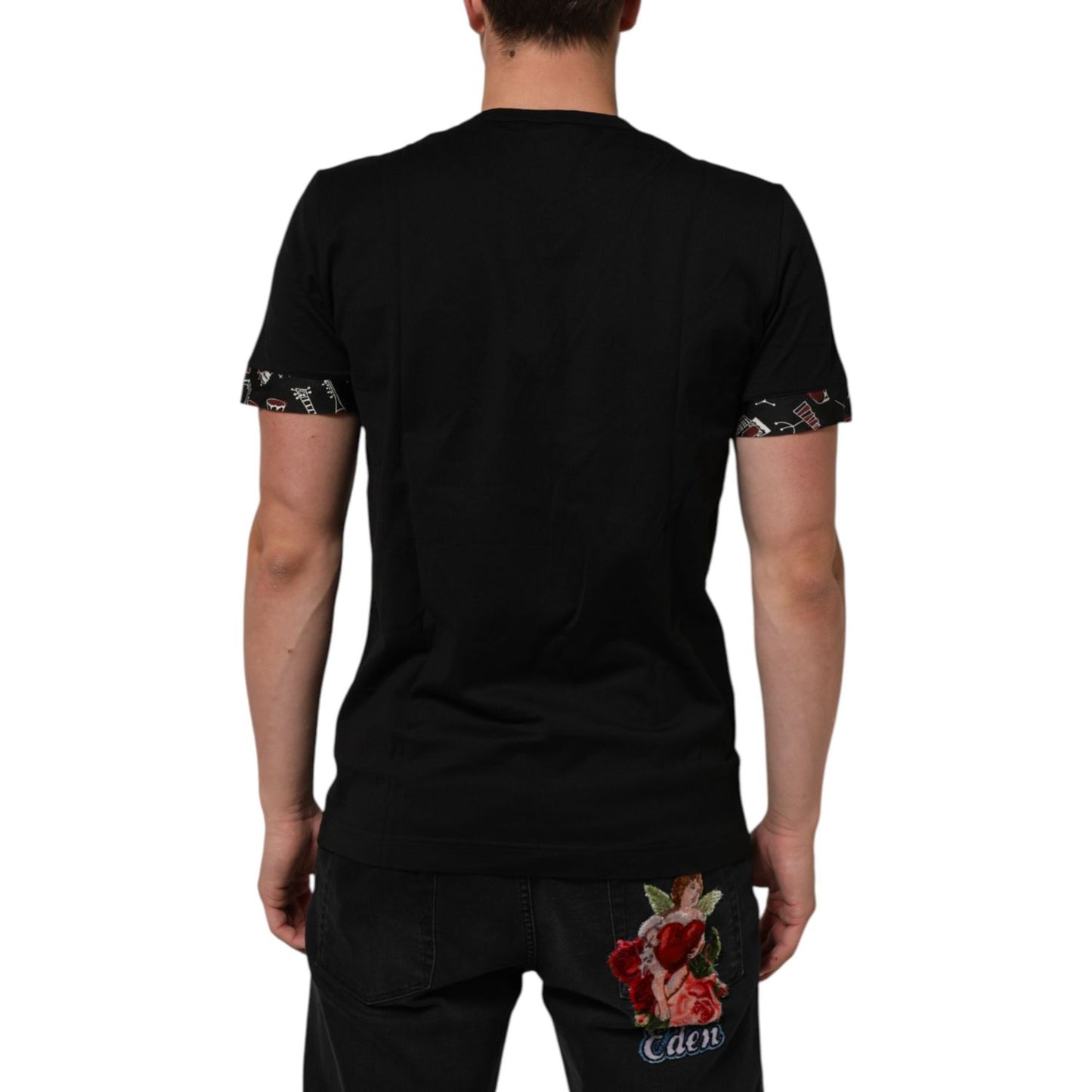 Dolce & Gabbana Black Musical Print Cotton Crew Neck T-shirt