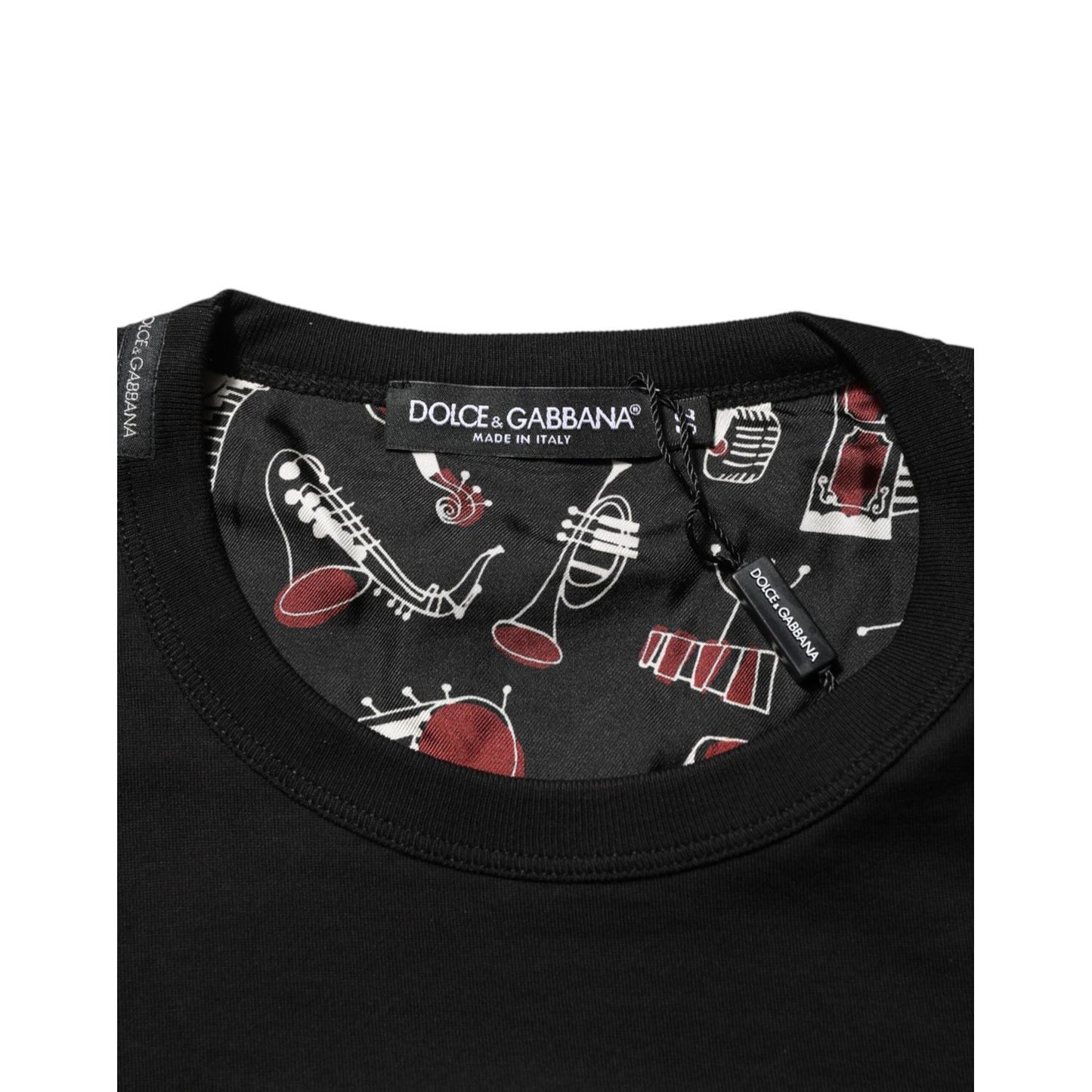 Dolce & Gabbana Black Musical Print Cotton Crew Neck T-shirt