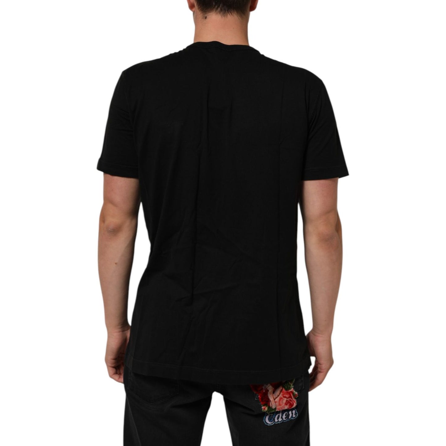 Dolce & Gabbana Black Logo Plaque Cotton Crew Neck T-shirt