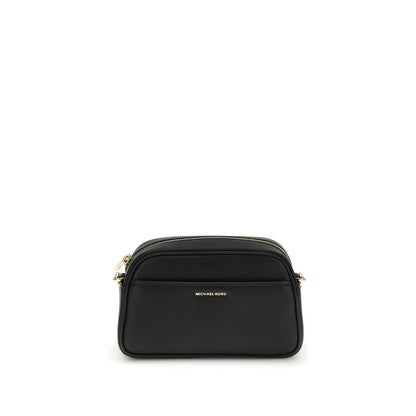 Michael Kors Black Calf Leather Bos Taurus Shoulder Bag with gold-tone details and adjustable strap, front view, AW25 collection.