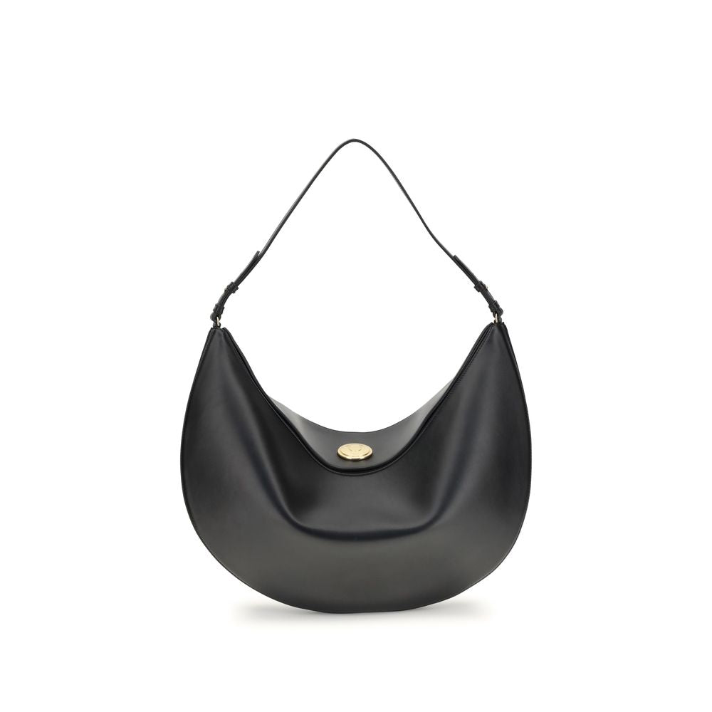 Jacquemus Black Calf Leather Bos Taurus Shoulder Bag with slim strap and engraved snap button, AW25 collection.
