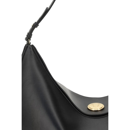Jacquemus Black Calf Leather Bos Taurus Shoulder Bag with engraved snap button.