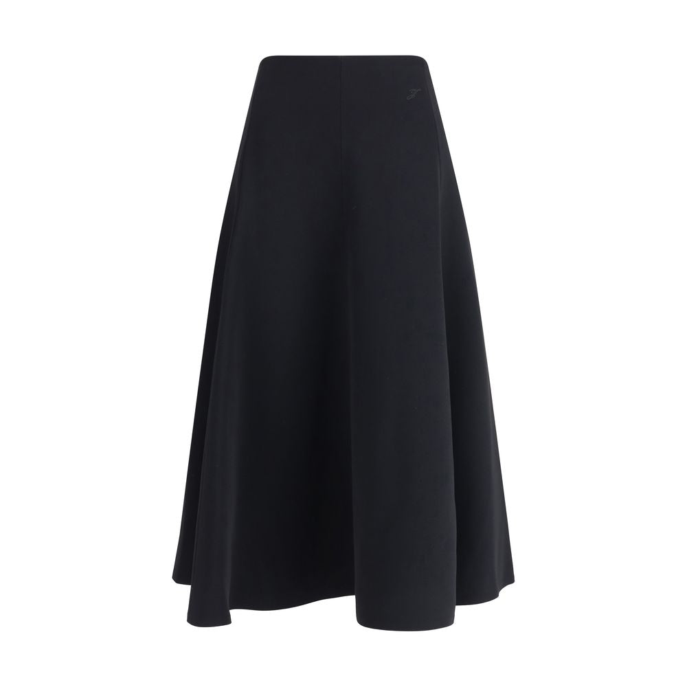 Jacquemus Black Cotton Midi Skirt with flared silhouette and concealed zip, AW25 season, 100% cotton fabric.