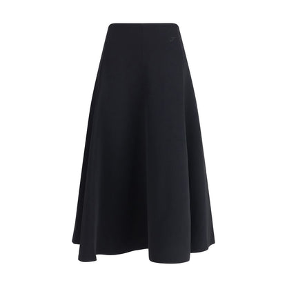 Jacquemus Black Cotton Midi Skirt with flared silhouette and concealed zip, AW25 season, 100% cotton fabric.