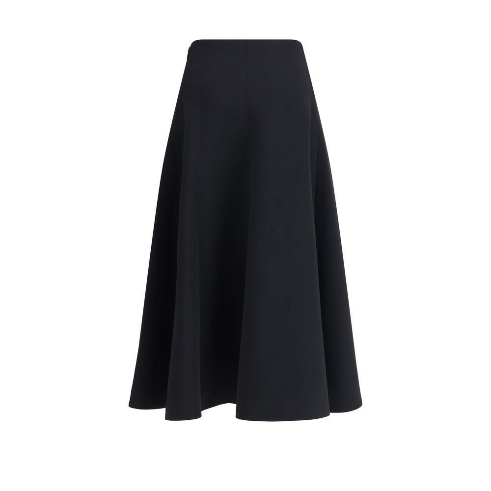 Jacquemus Black Cotton Midi Skirt with flared silhouette and concealed zip, perfect for feminine and versatile AW25 fashion.
