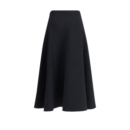 Jacquemus Black Cotton Midi Skirt with flared silhouette and concealed zip, perfect for feminine and versatile AW25 fashion.