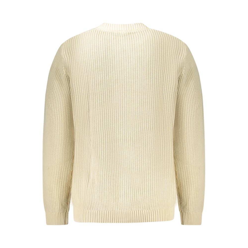Back view of Pepe Jeans Beige Cotton Men Sweater, showcasing long sleeves and crew neck design in eco-friendly cotton.