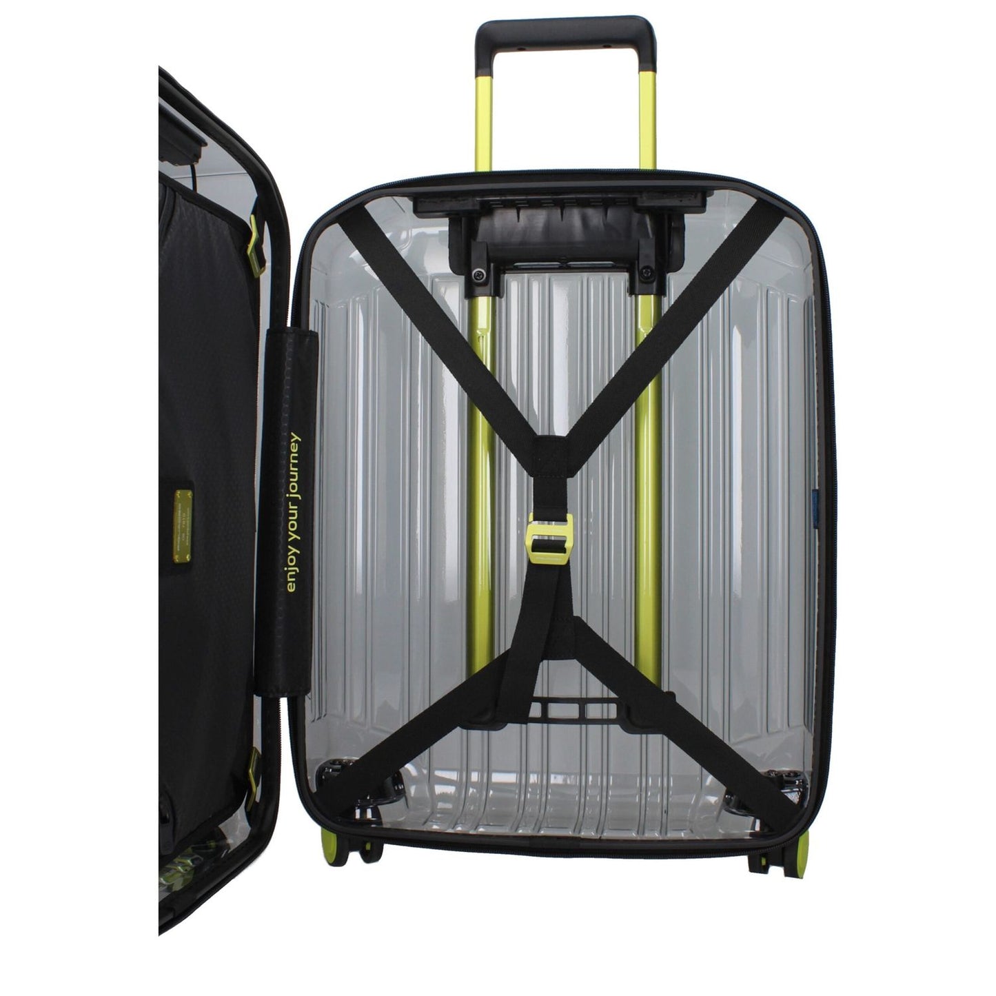 Open view of Piquadro Gray Polycarbonate Luggage And Travel showing interior compartments and straps.