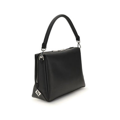 Fendi Black Calf Leather Bos Taurus Shoulder Bag with FF metal accents and palladium-finish hardware. Elegant and versatile design.