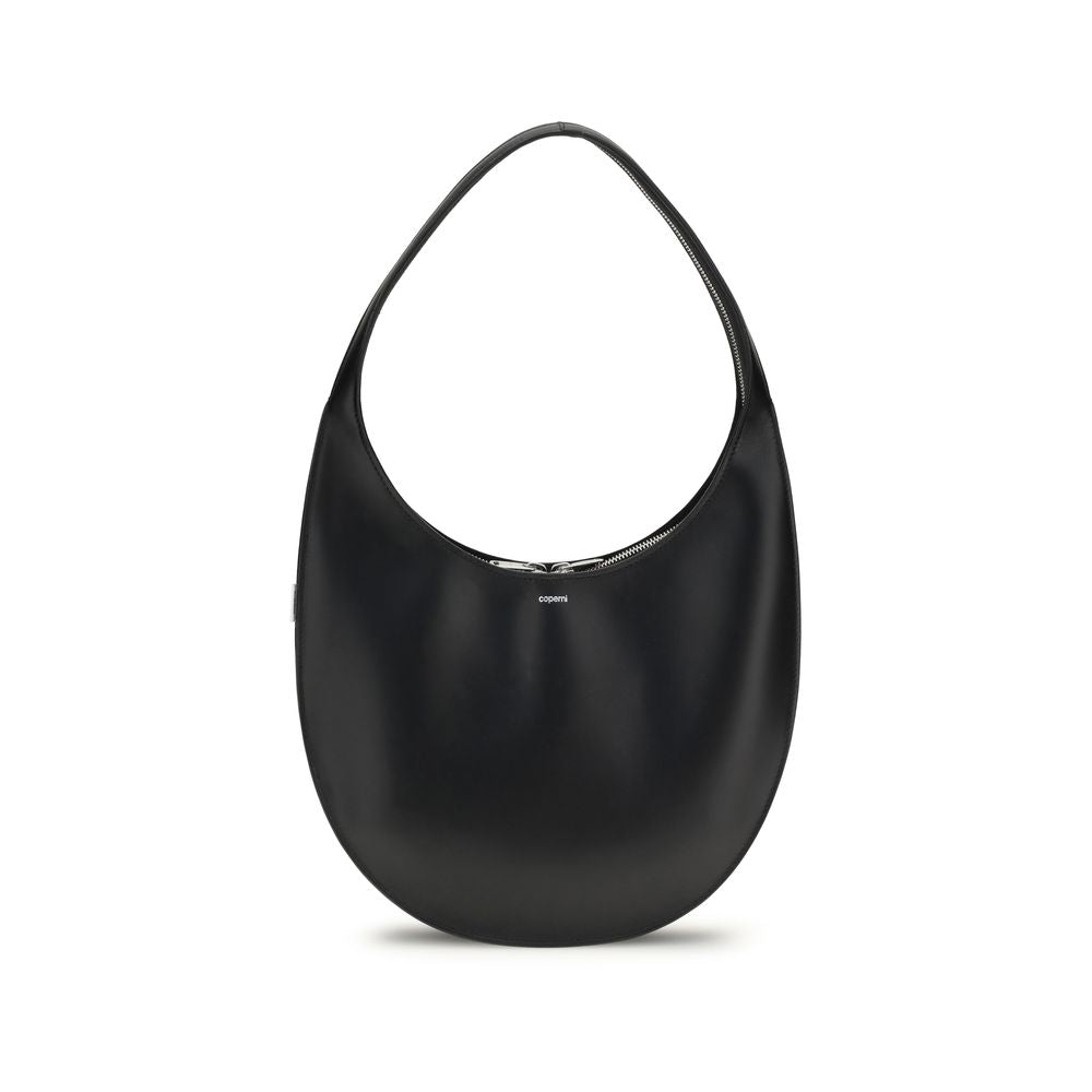Coperni Black Calf Leather Bos Taurus Shoulder Bag with zipper and logo, medium size, elegant shape, 100% leather, season AW25.