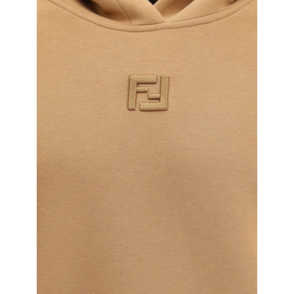 Fendi Beige Cotton Sweatshirt with embroidered FF logo on front, showcasing elegant style and comfort.