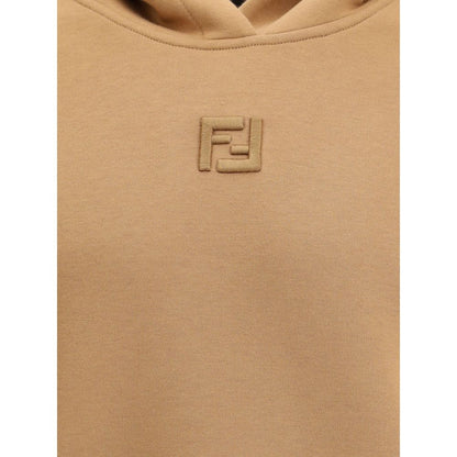 Fendi Beige Cotton Sweatshirt with embroidered FF logo on front, showcasing elegant style and comfort.