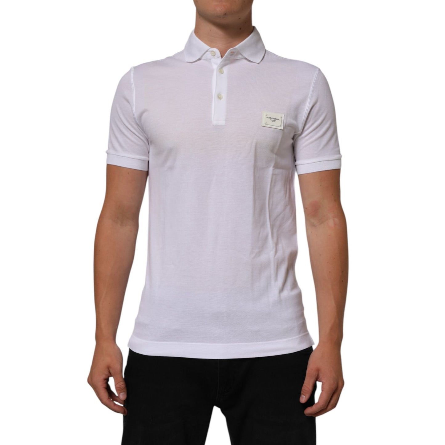 Dolce & Gabbana White Collared Short Sleeves Polo Men T-shirt with button closure, logo detail, crafted from high-quality cotton for a refined look.