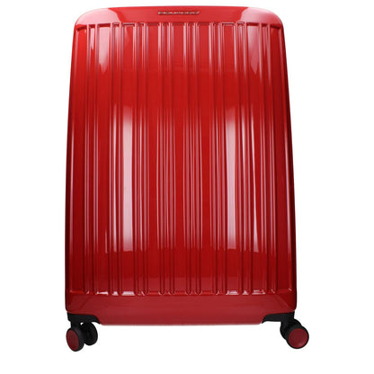 Piquadro Red Polycarbonate Luggage And Travel with TSA closure and vintage effect design, featuring front and side logos.