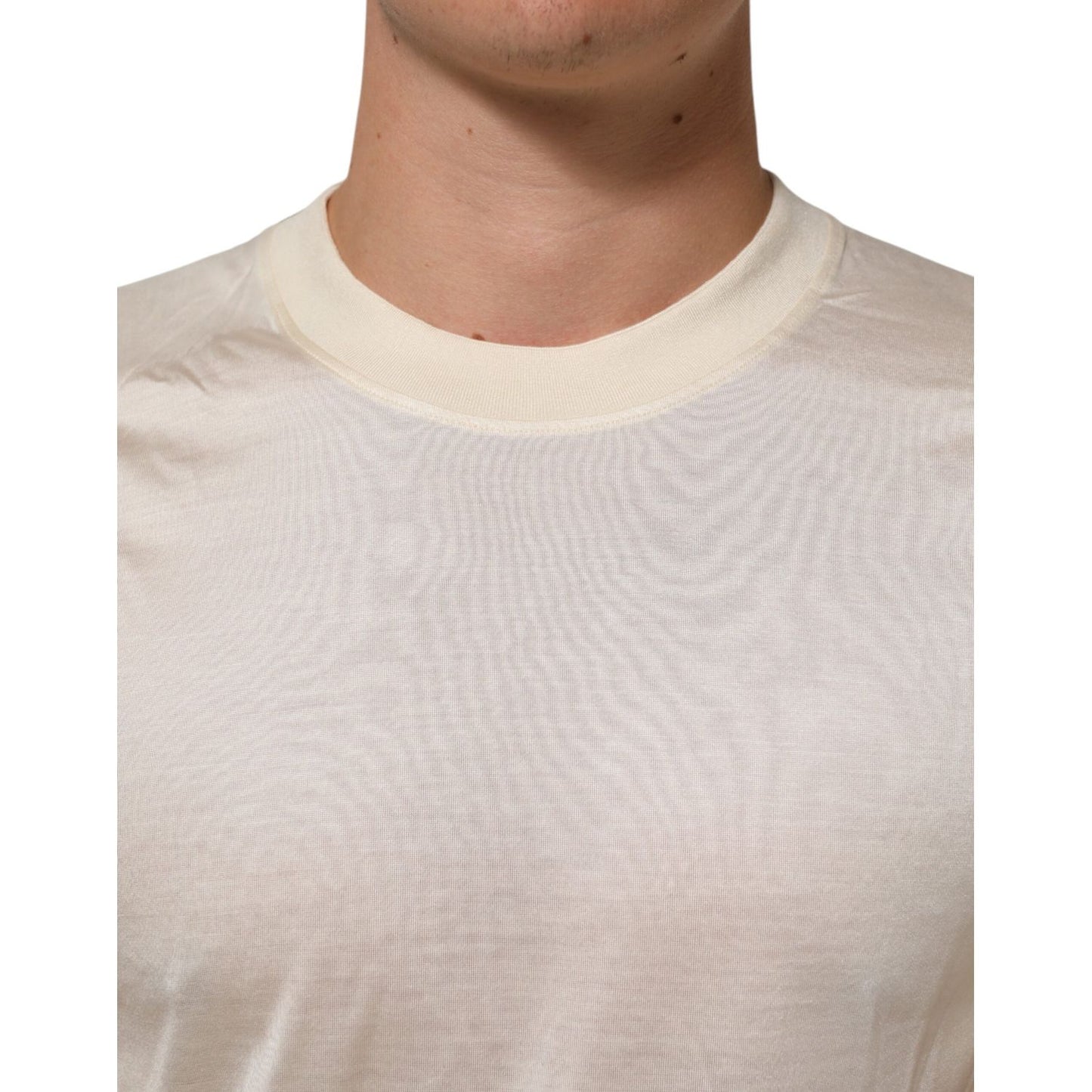 Dolce & Gabbana Off White Silk Crew Neck Short Sleeve T-shirt