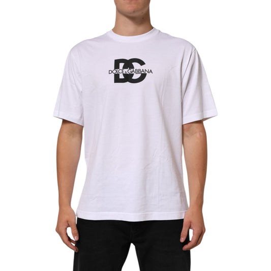 Dolce & Gabbana White Logo Print Cotton Crew Neck Men T-shirt