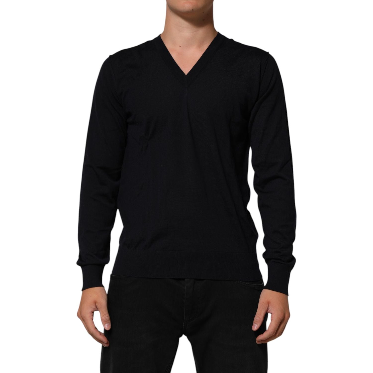 Dolce & Gabbana Black Cashmere Knit V-Neck Pullover Sweater