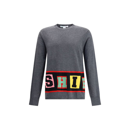 Comme Des Garçons Gray Marabou Sweatshirt with colorful lettering, long sleeves, and straight hem for AW25 season.