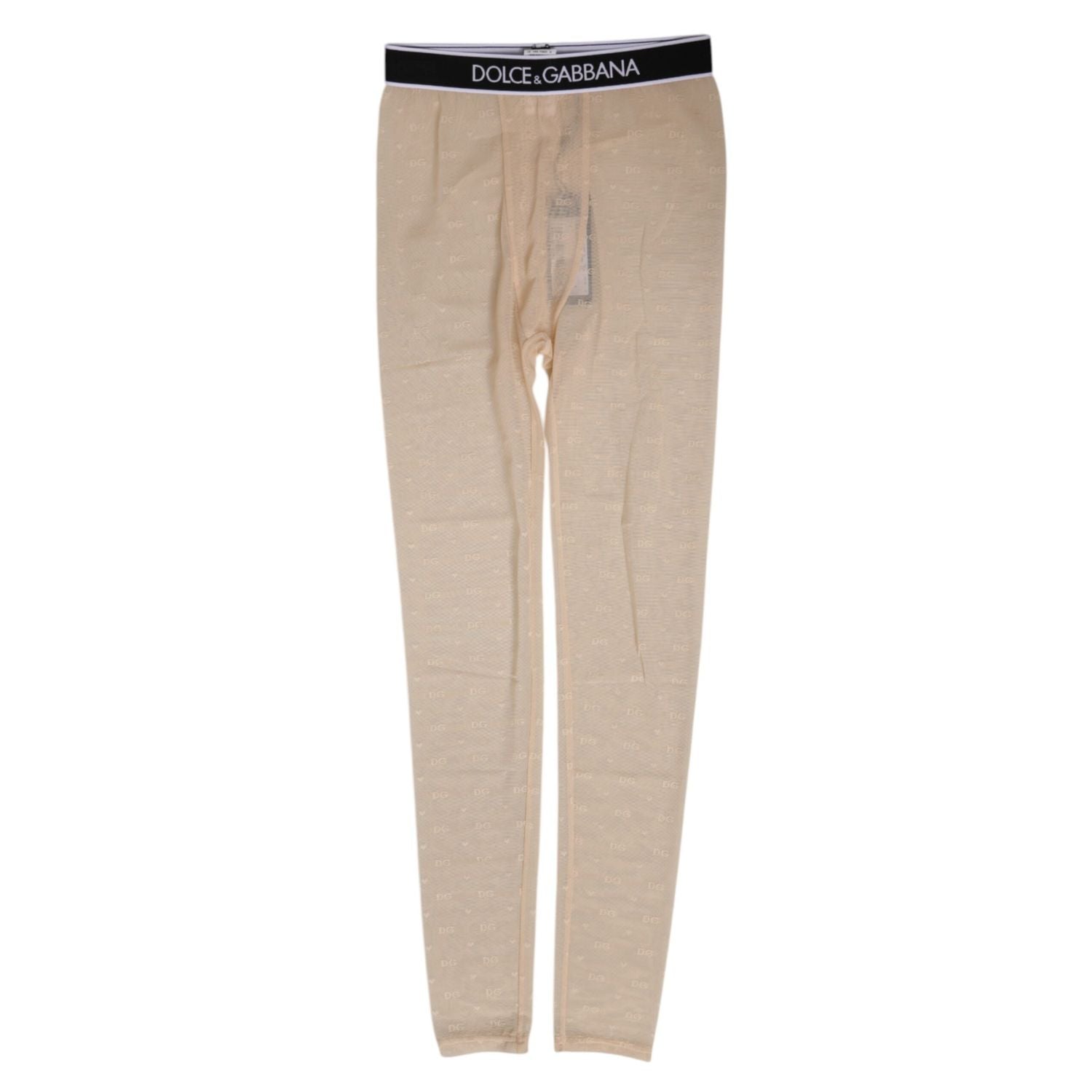 Dolce & Gabbana Beige Nylon Logo Lace Leggings Pants Underwear